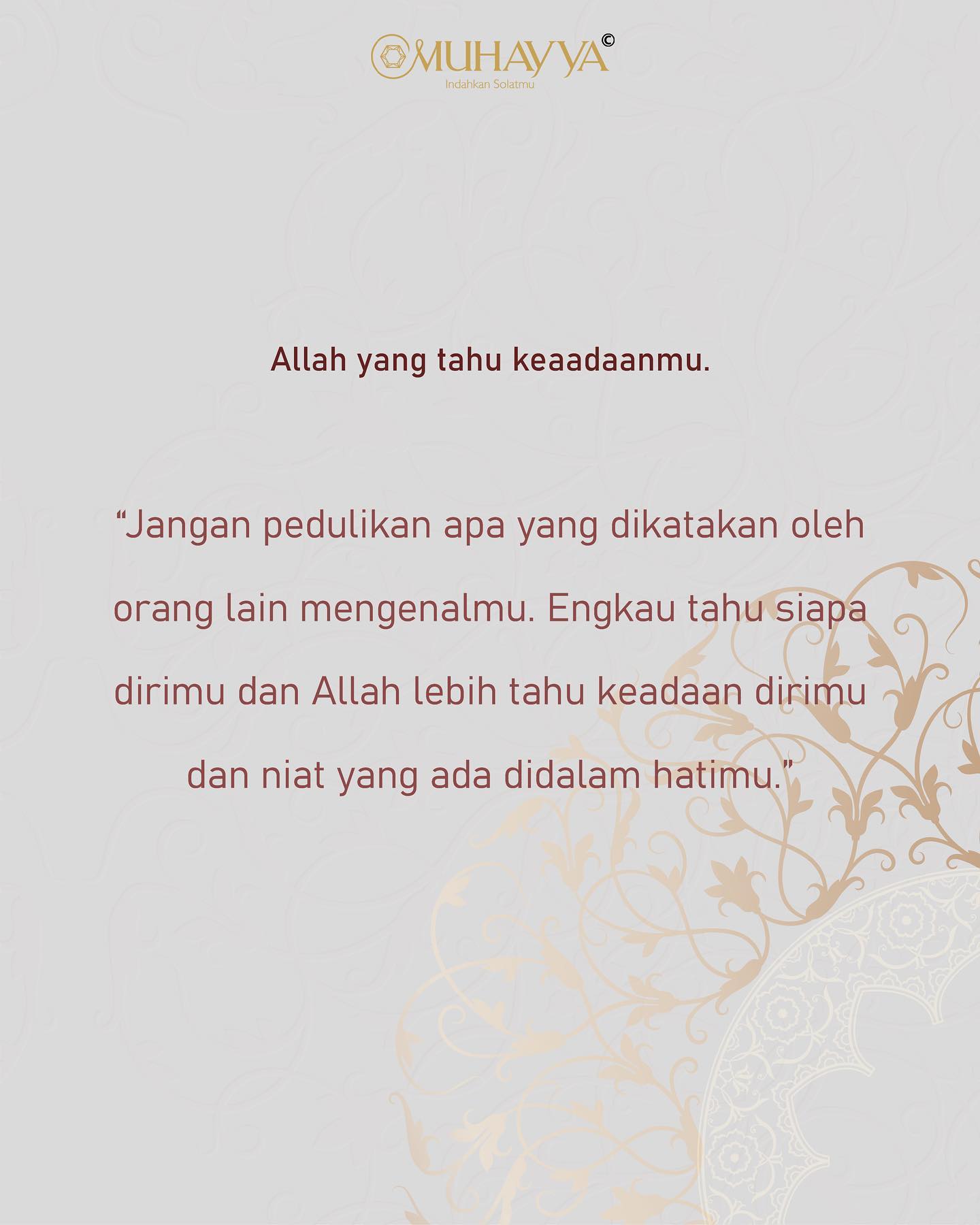 Allah lebih mengetahui mu. Menangis dan mengadulah dengan Allah. Sesungguhnya kasih abadi itu hanya milik Nya.
#indahkansolatmu #keluargapmc #profmuhayya #positive #telekungmurah